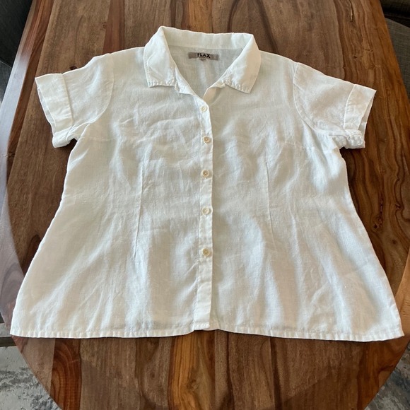 Flax Womens 100% Linen Short Sleeve Button Down Shirt White Size M Lithuania - Picture 4 of 8